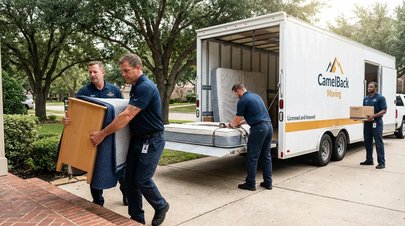 Crew loading residential truck for cross-state move from De Pere, WI