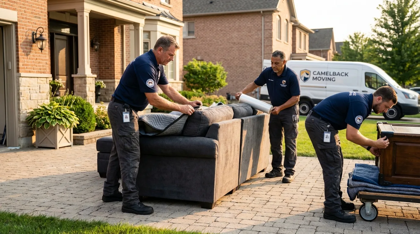Large estate moving crew wrapping furniture in De Pere, WI