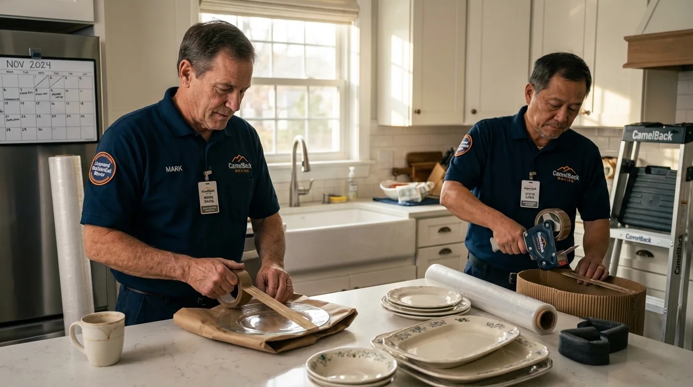 Professional crew packing kitchen dishware in De Pere, WI
